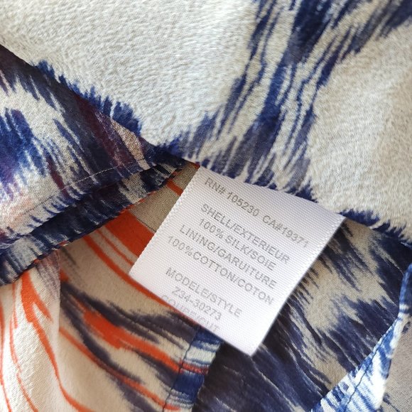 Joie red blue white 100% silk sheer tunic top - Picture 5 of 8